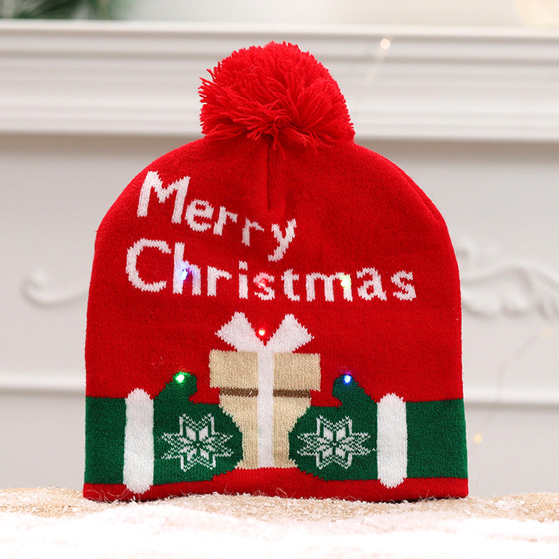 Wholesale Glow Christmas Autumn and Winter Warm Pullover Knitted Woolen Hat