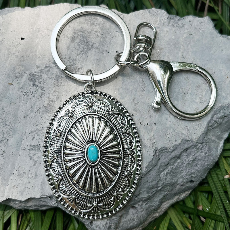 Wholesale 2pcs Turquoise Vintage Pumpkin Flower Cactus Western Style Keychain