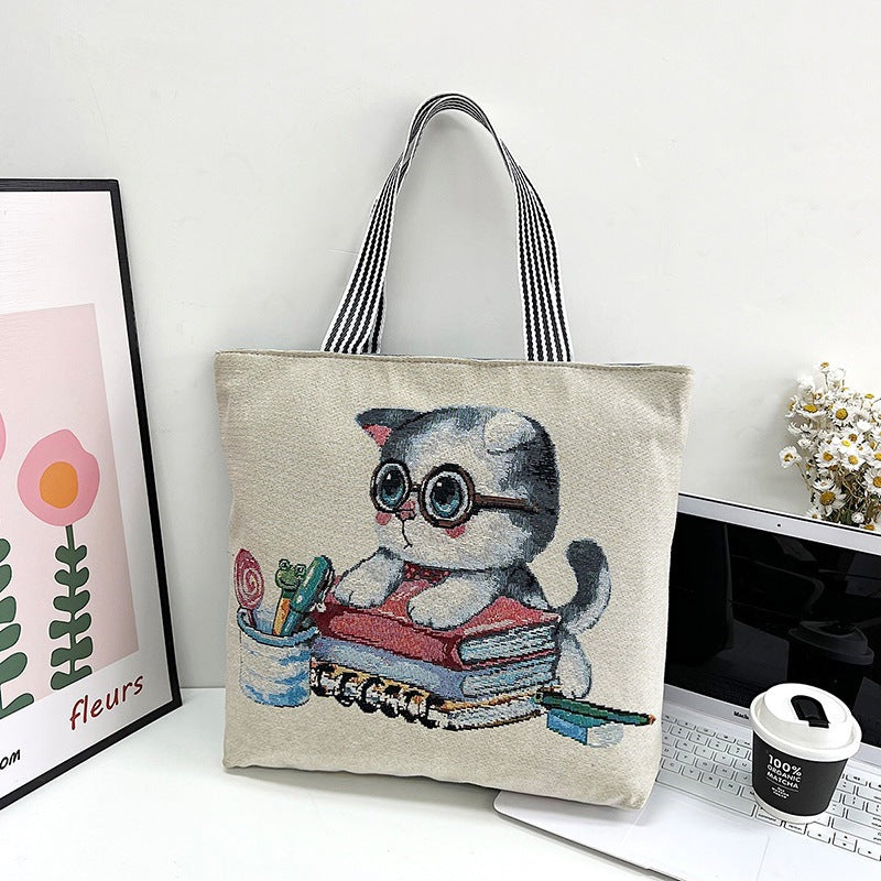 Bolsa de lona de gato bordado de estilo étnico al por mayor