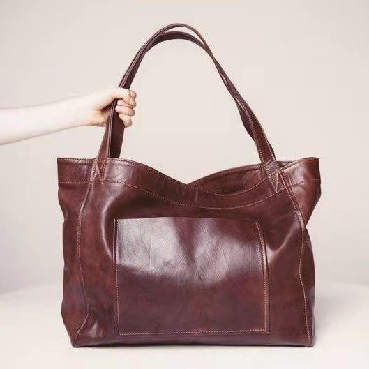 Wholesale Large Pocket Women's Soft Leather Large Capacity Shoulder Hand Tote Bag