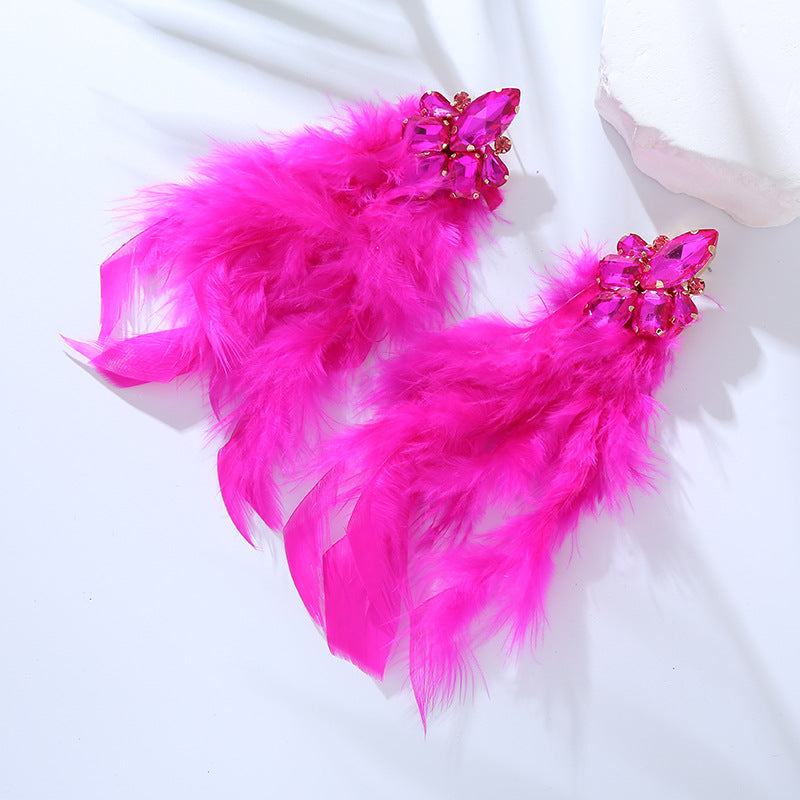 Wholesale Alloy Diamond Feather Flower Long Temperament Tassel Earrings