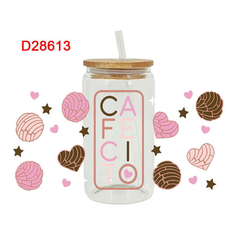 Wholesale Pink Cartoon Heart Sweet Donut 16oz Cup UV DTF Wraps