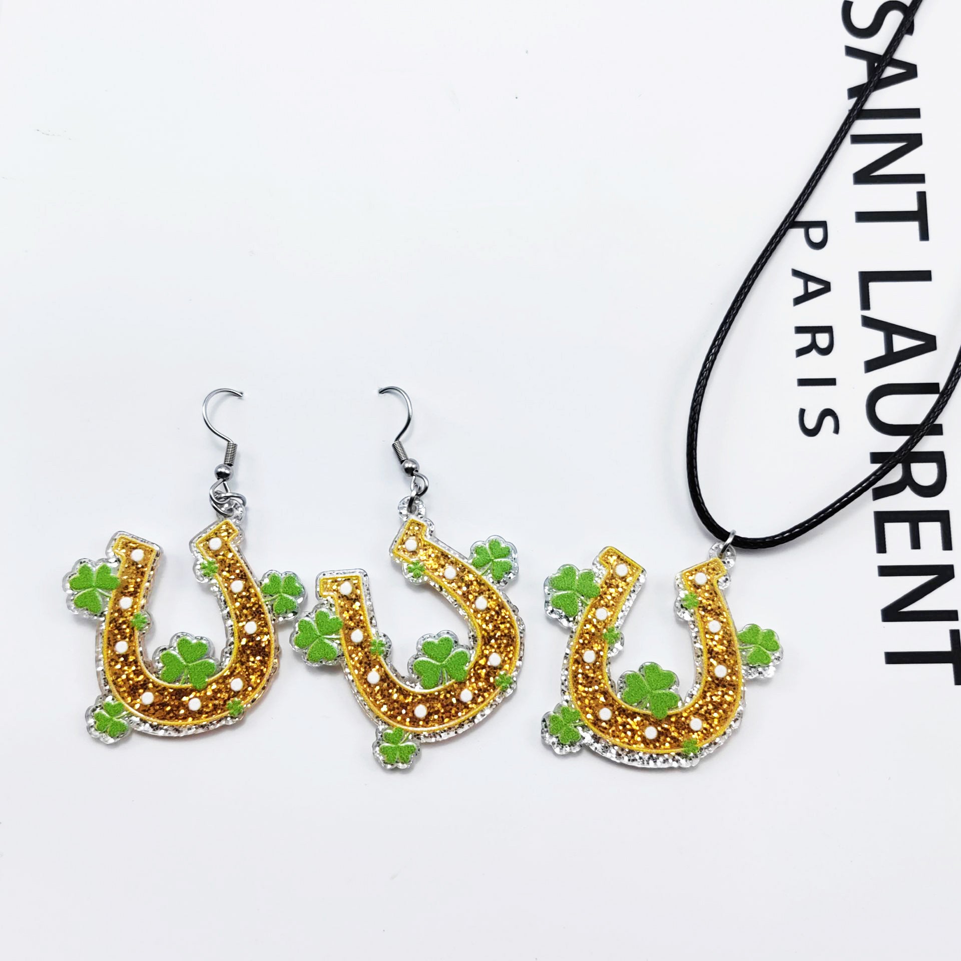 Wholesale St.  Patrick' s Day Green Cross Acrylic Earrings Necklace