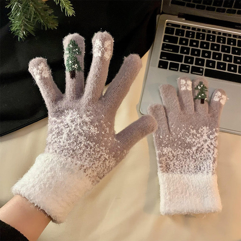 Wholesale Knitted gloves winter fleece-lined thickened cold-proof wool gloves