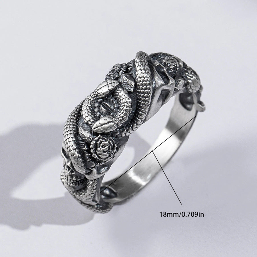Wholesale Punk Skull Rose Snake Ring