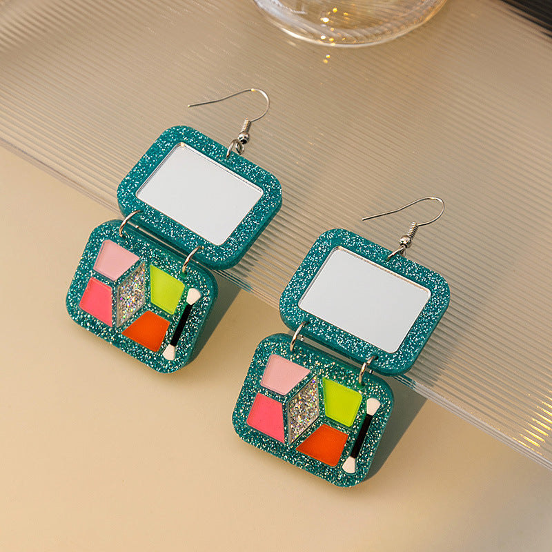 Wholesale Simulated Eye Shadow Palette Resin Contrasting Color Sequin Mirror Earrings