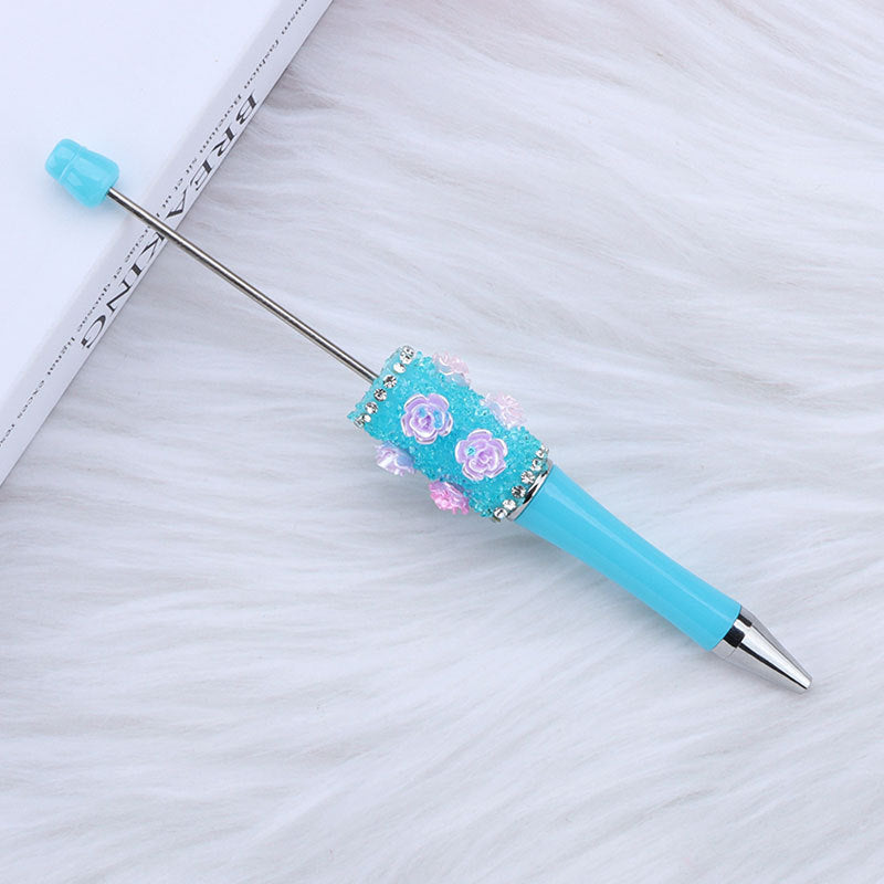 Wholesale 50pcs DIY Rose Flower Sugar Diamond Small Flower Embellishment Creative Beaded Round Bead Cute Pen
