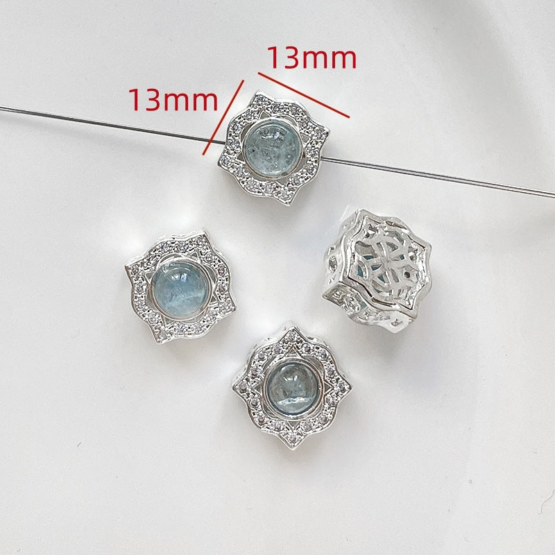 Wholesale Copper Silver-plated Color-preserving Natural Aquamarine DIY Bracelet Beaded Accessories Material
