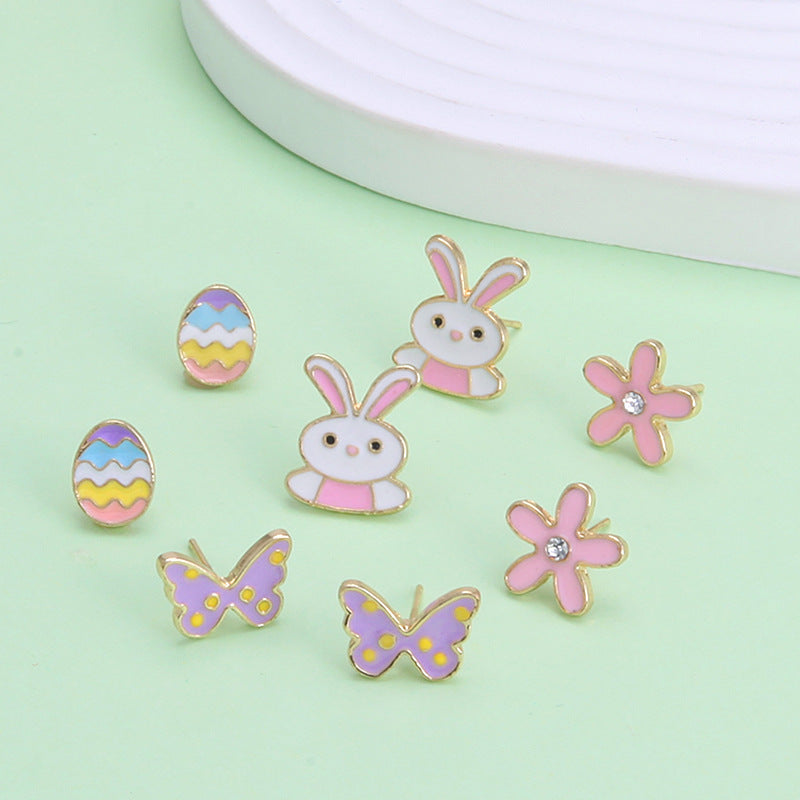 Wholesale 6pcs Easter earrings creative cartoon rabbit chicken Easter egg earrings spring carnival party jewelry