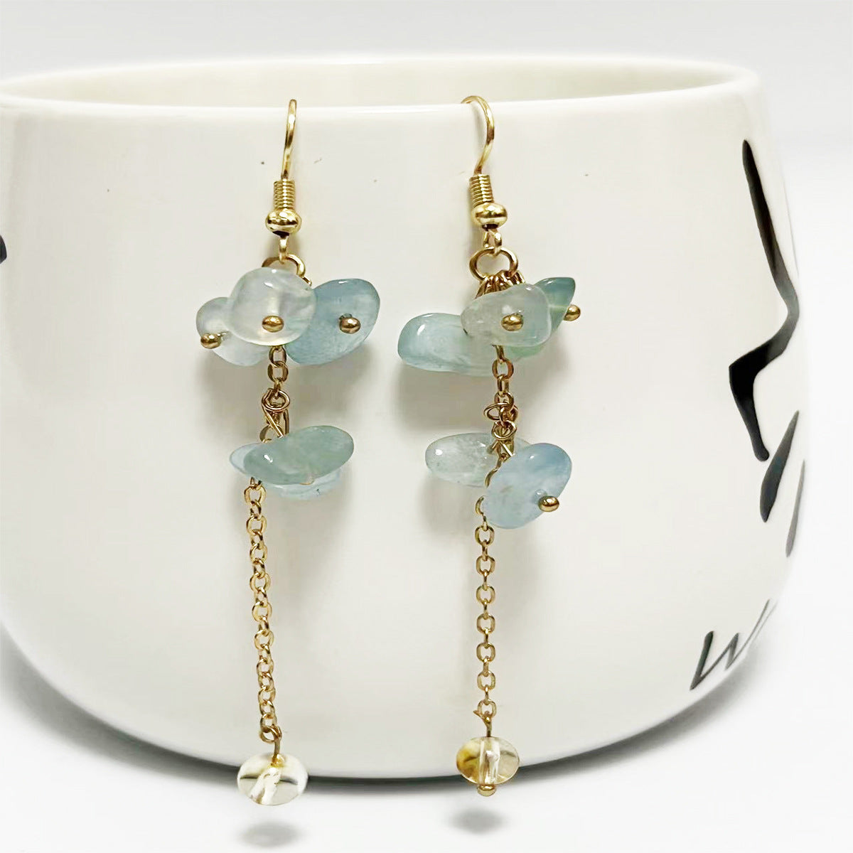 Wholesale Crystal Colorful Sweet Natural Crushed Stone Tassel Earrings