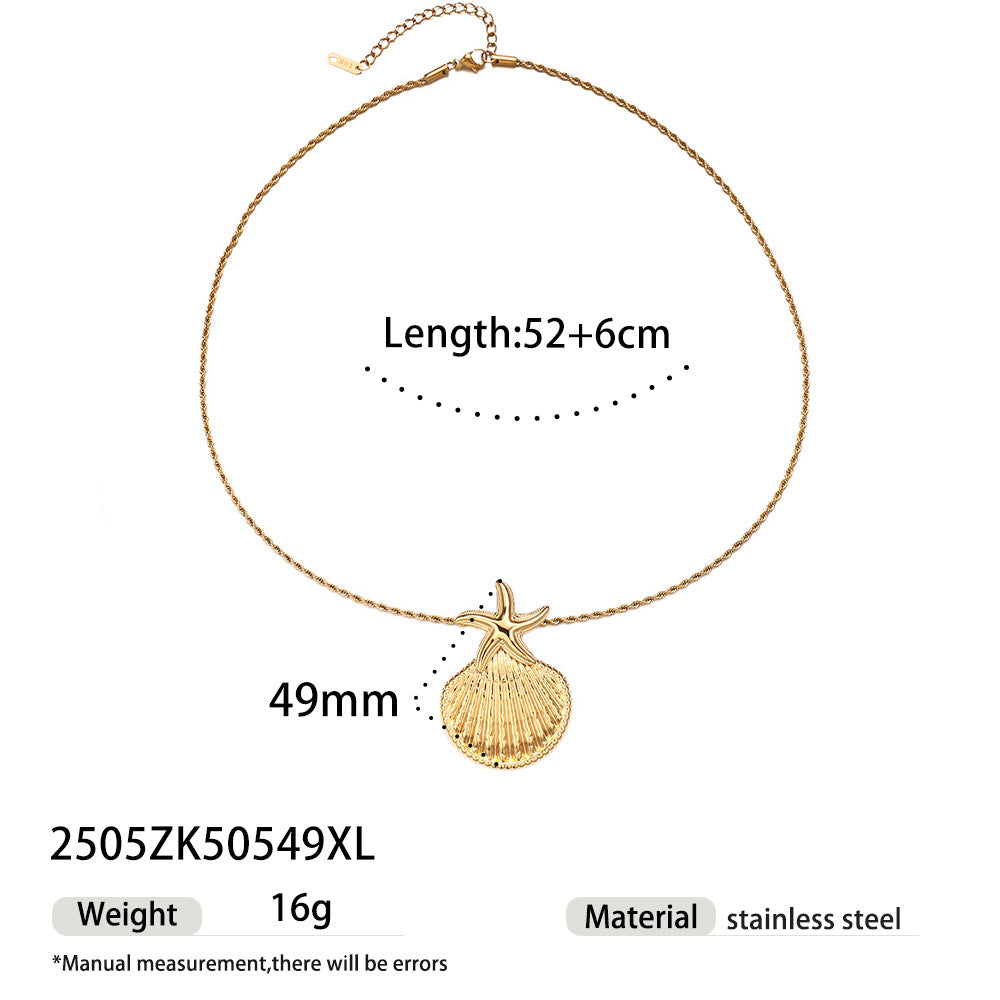 Wholesale Tyna European and American Light Luxury 18K Gold Stainless Steel Conch Sea Star Sun Thick Rope Necklace All-match Cross-border Trendy Jewelry