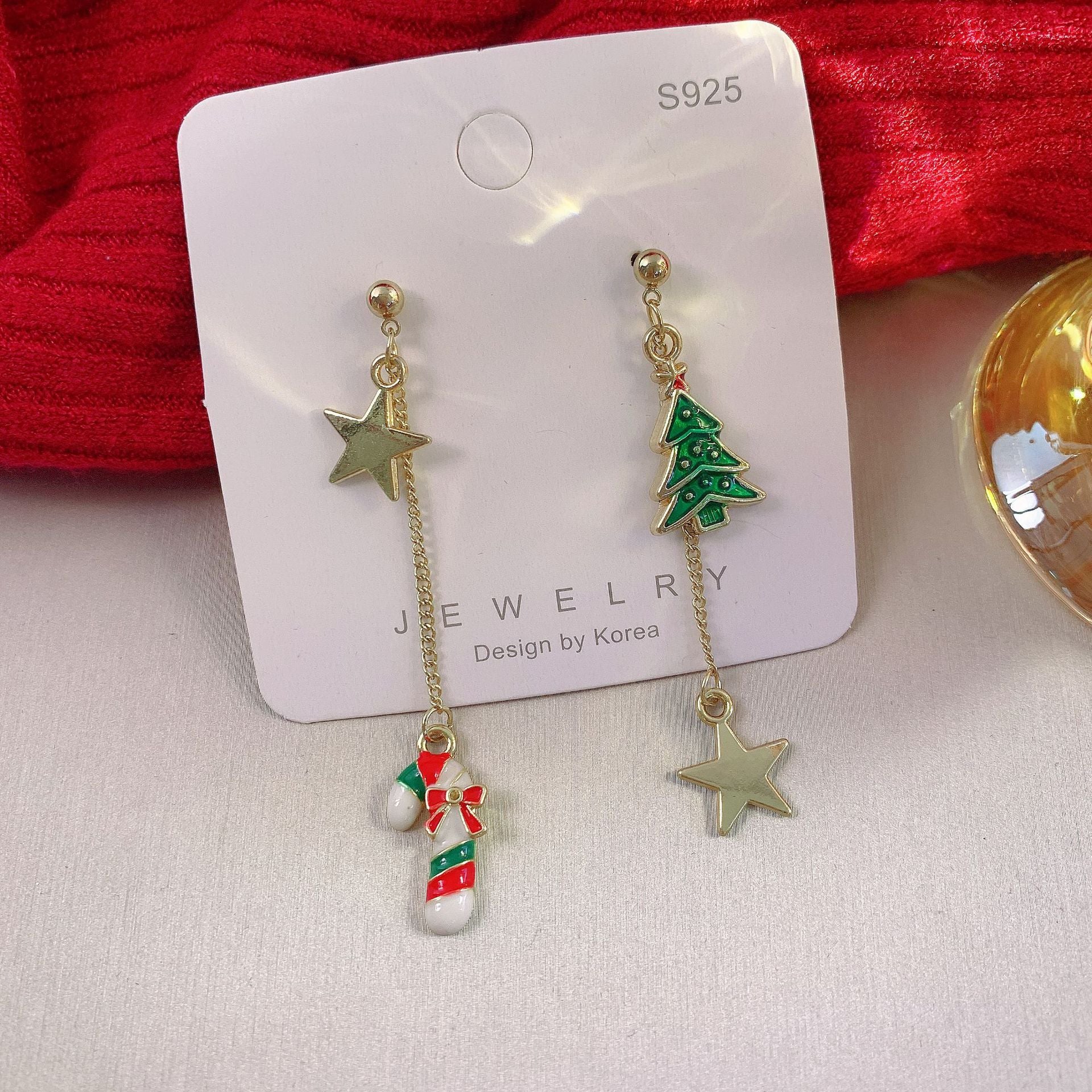 Wholesale Christmas Silver Needle Studded Diamond Oil Drip Asymmetric Tassel Earrings