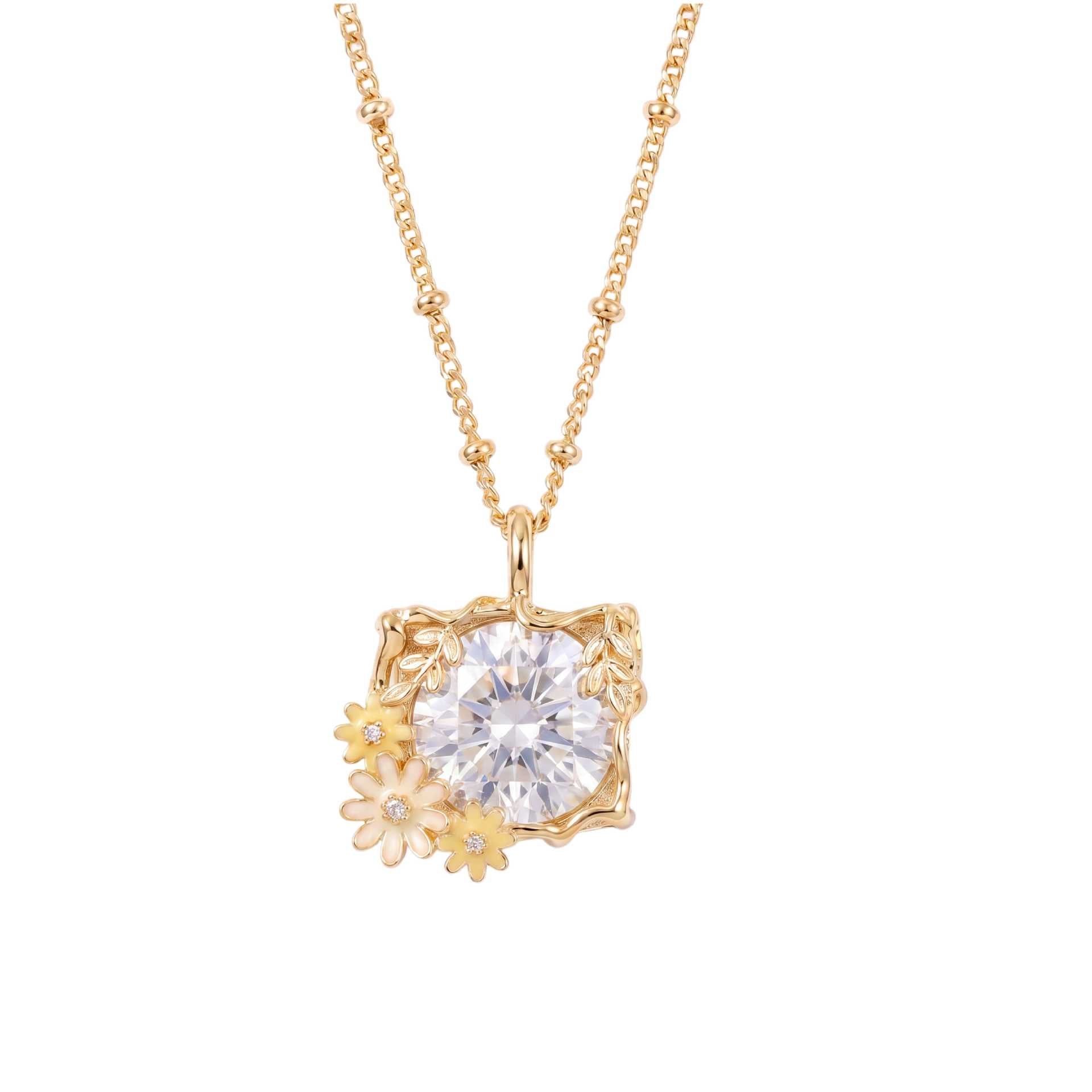 Wholesale Stainless Steel Vintage Floral Enamel Pendant Necklace Casual Jewelry Gift