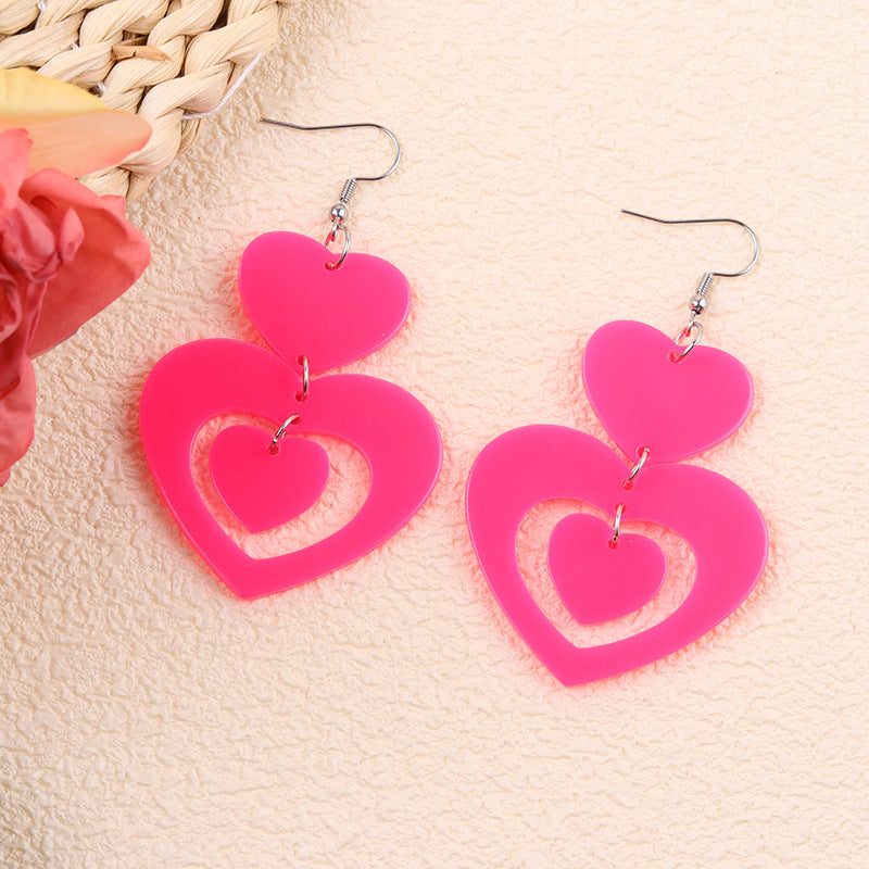 Wholesale Valentine' s Day Rose Red Heart Acrylic Earrings