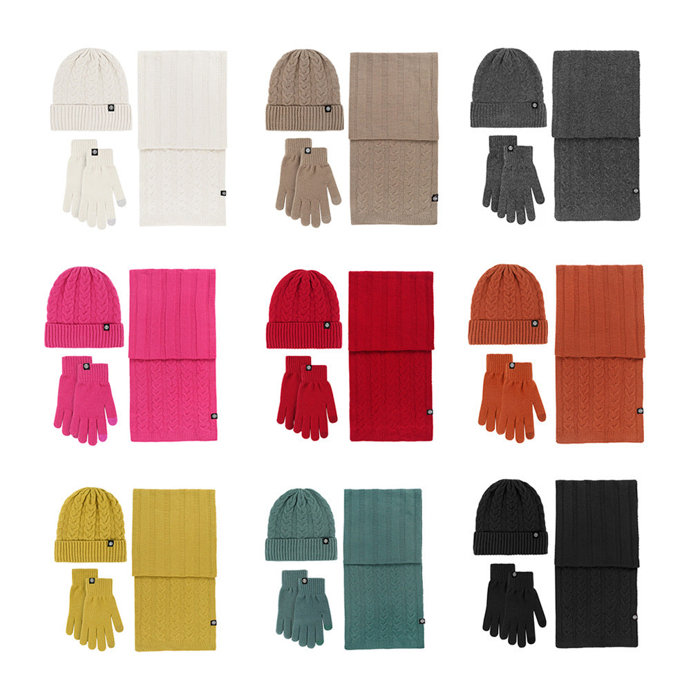 Wholesale Adult Warm Knitted Hat Scarf Gloves Three-piece Set