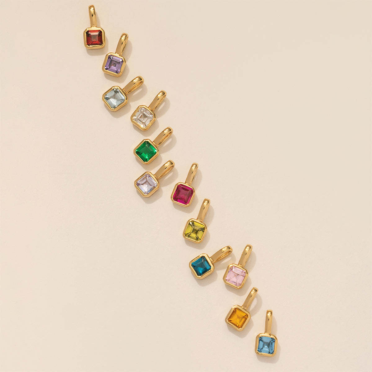 Wholesale Titanium Steel Geometric 12 Birthstone Colorful Zircon Pendant Necklace DIY Jewelry Accessory Gift For Women