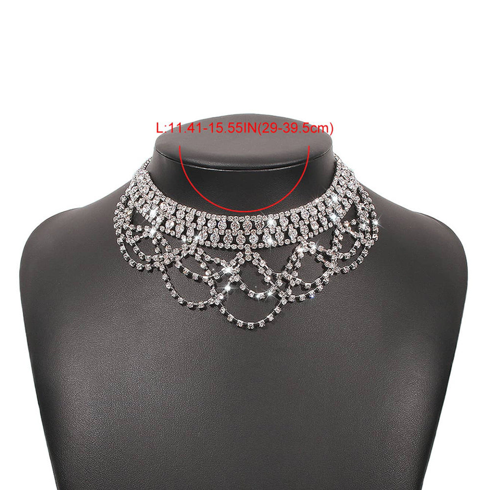 Wholesale Luxury Multilayer Tassel Rhinestone Clavicle Necklaces