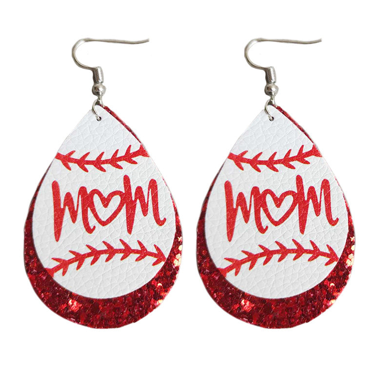 Wholesale Love Letter Mom Baseball Leather Earrings
