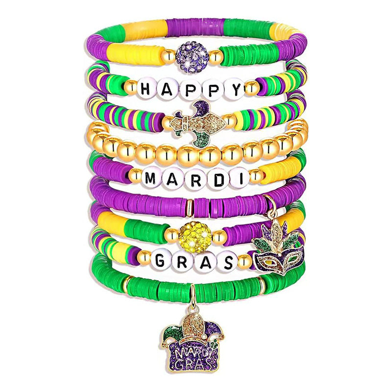 Wholesale Multi-layer Stacked Valentine's Day Bracelet suit Personalized Colorful Soft Ceramic Stummy Rope Carnival Bracelet