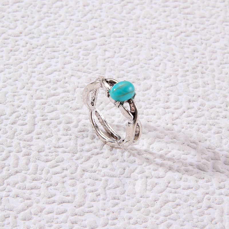 Wholesale Retro Turquoise Ring Ethnic Style Oval Cross Geometric Ring