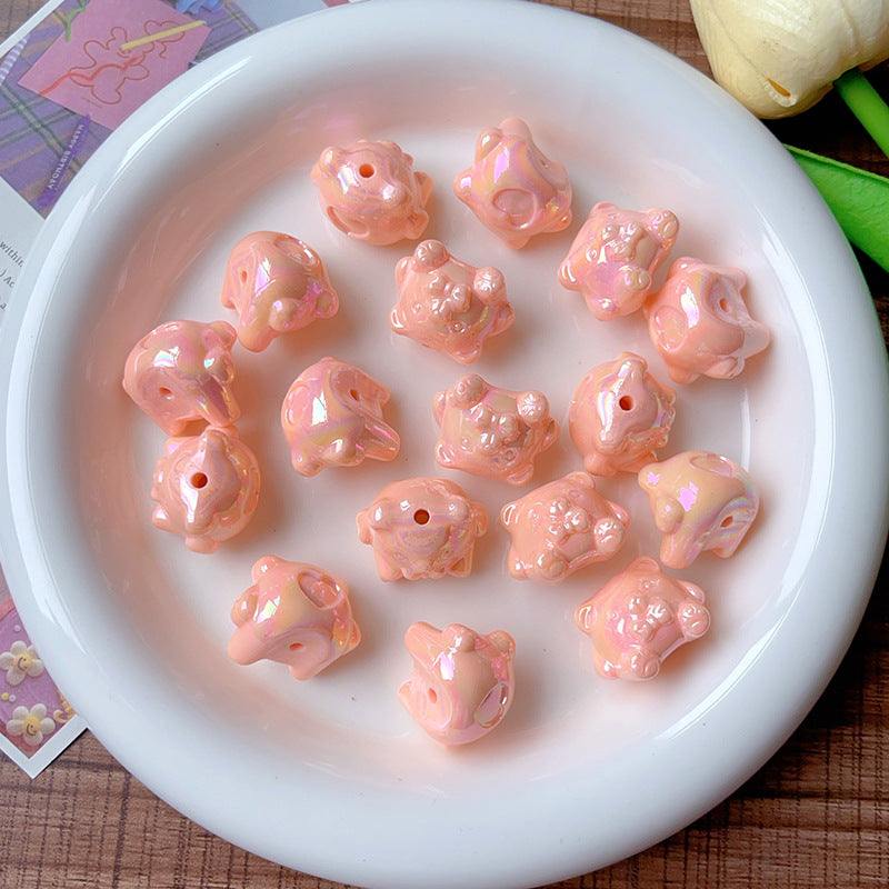 Wholesale 10pcs Solid Color  Plated AB Love Bear Straight Hole Acrylic Beads