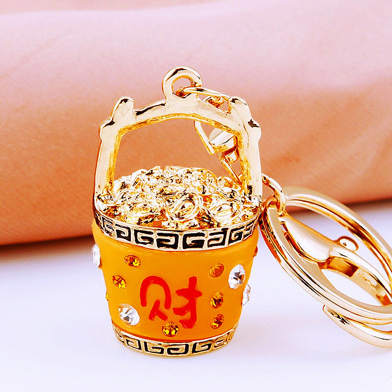 Wholesale Chinese Style Fortune Bucket Keychain Red Zinc Alloy Cornucopia Car Key Ring Decorative Bag Charm Gift