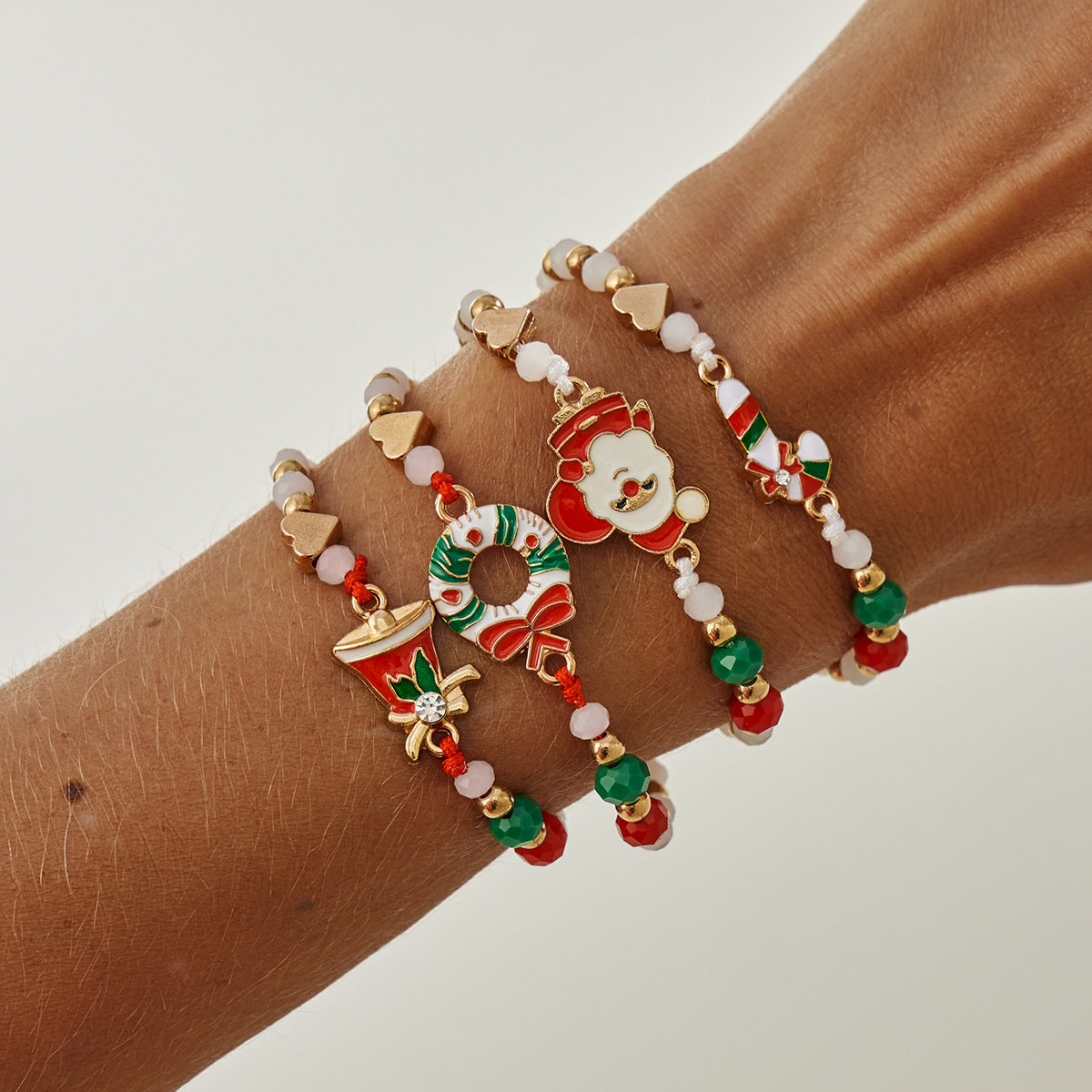 Wholesale Christmas beaded reindeer Layered Bracelet Set