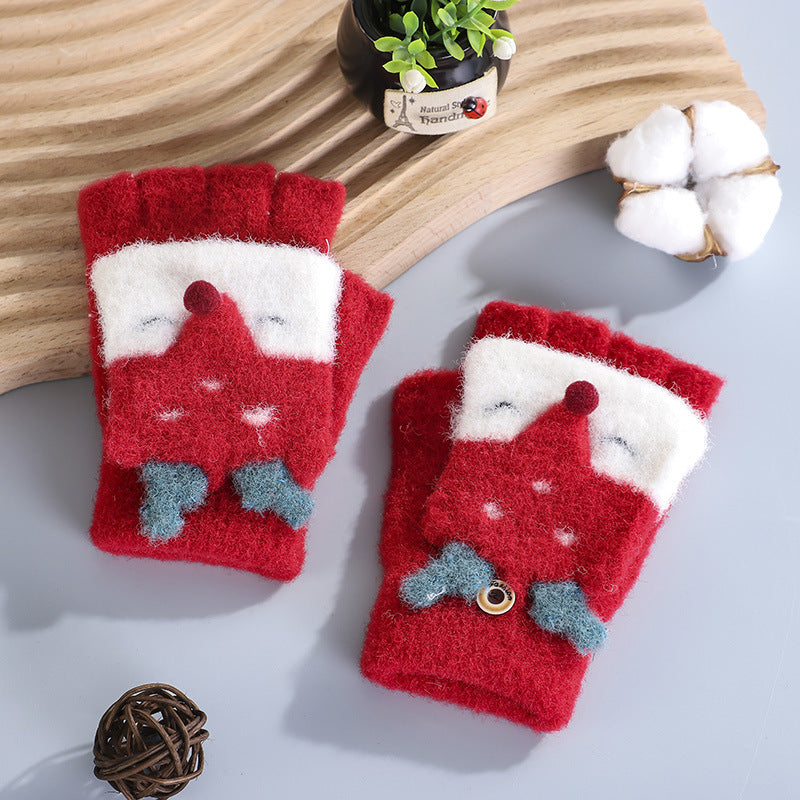 Wholesale Winter Children's Half-finger Flip Open Finger Half Warm Gloves