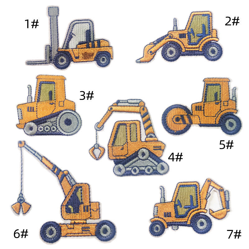 Wholesale Excavator Cartoon Embroidered Patch Polyester Iron On Sewing Craft Clothing Decoration Boutique Resale Accessory