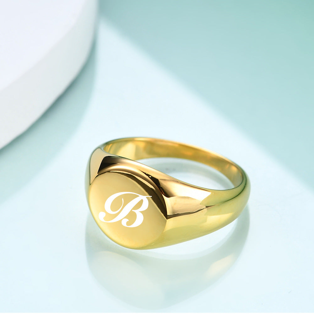 Wholesale 26 Letters 12MM 18K Gold Round Ring