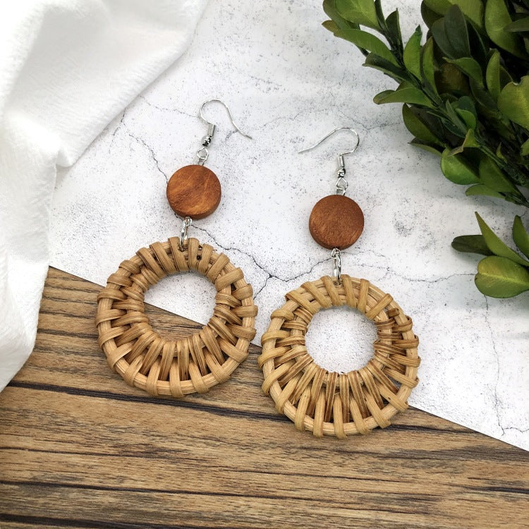 Wholesale Vintage Rattan Weaving Handmade Bohemian Earrings
