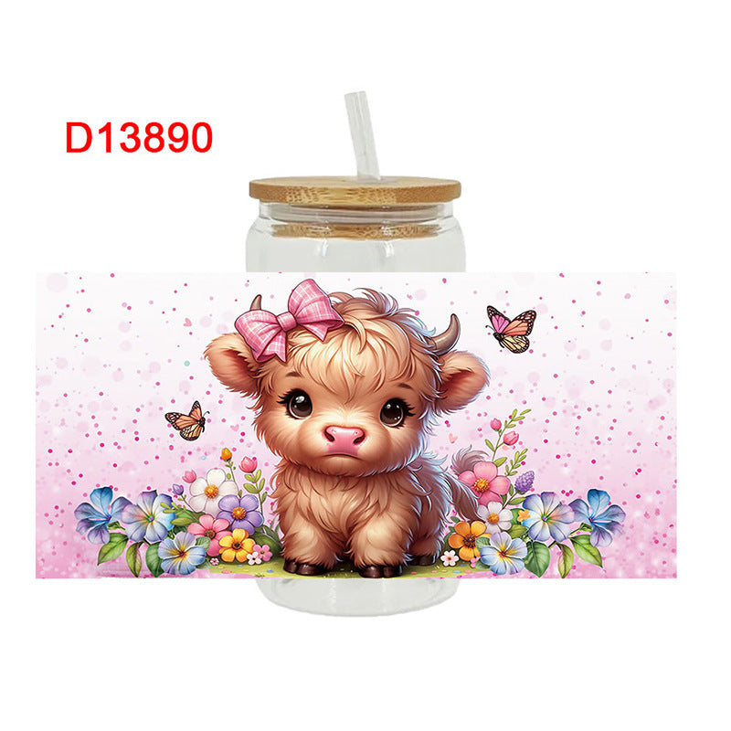 Wholesale Black and white cartoon calf  16oz Cup UV DTF Wraps