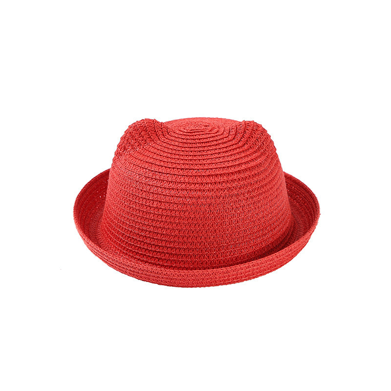 Wholesale Cute Cartoon Children's Hats Colored Hats Cat Ears Straw Hats