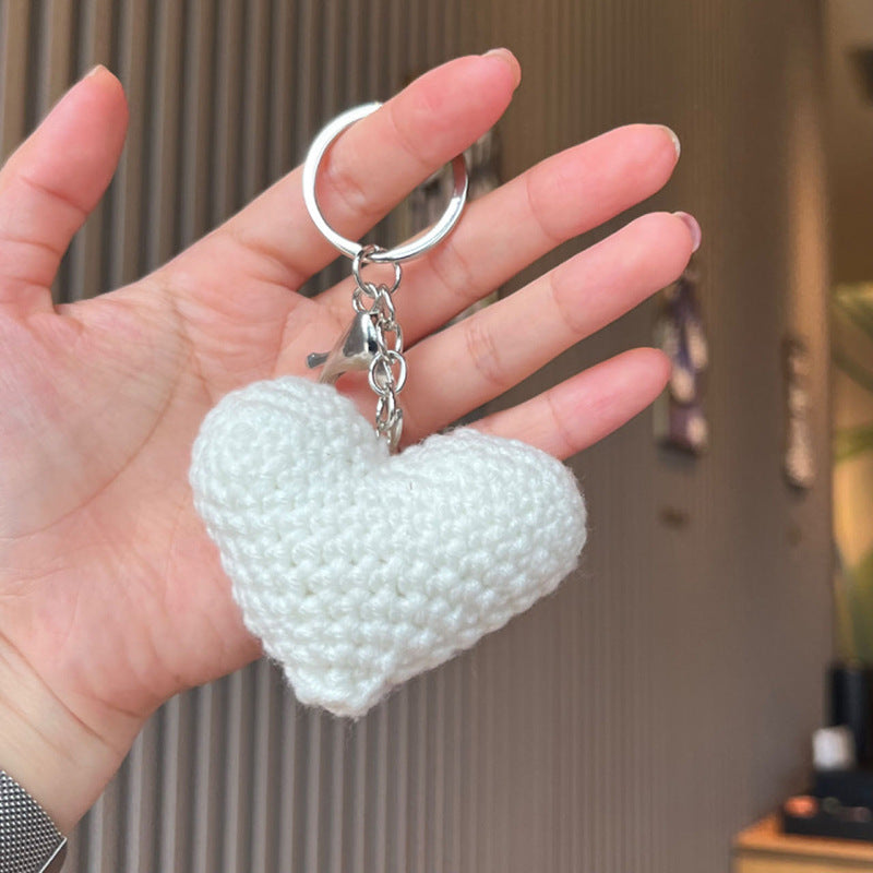 Wholesale Handmade crochet colored yarn heart-shaped keychain