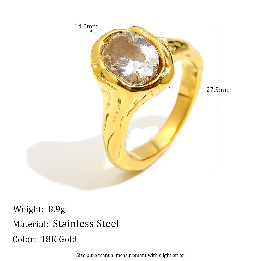 Wholesale Hole-punch style pigeon egg zircon stainless steel rings