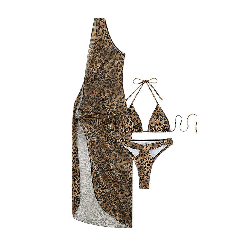 Wholesale Leopard Sunscreen Three-piece Mesh Swimwear
