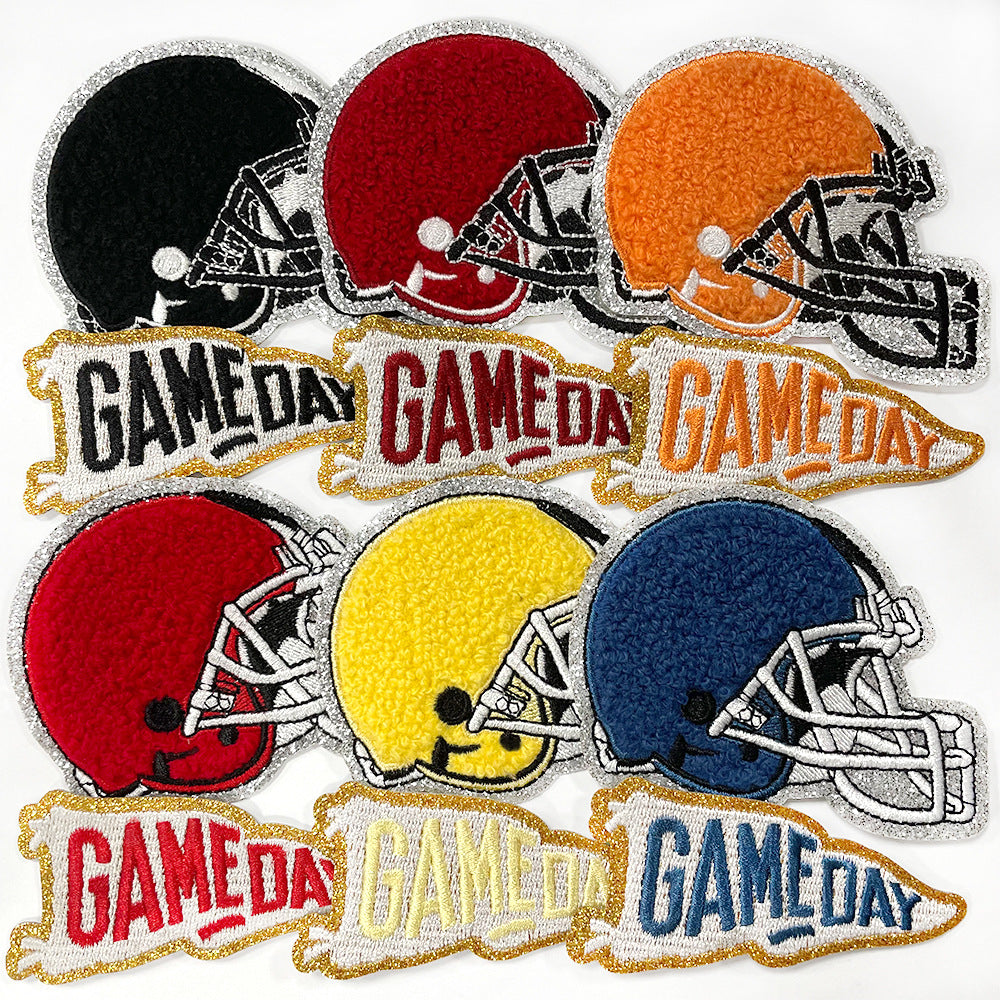 Wholesale Gameday Football Helmet Embroidered Patch Iron On Applique For ets And Clothing