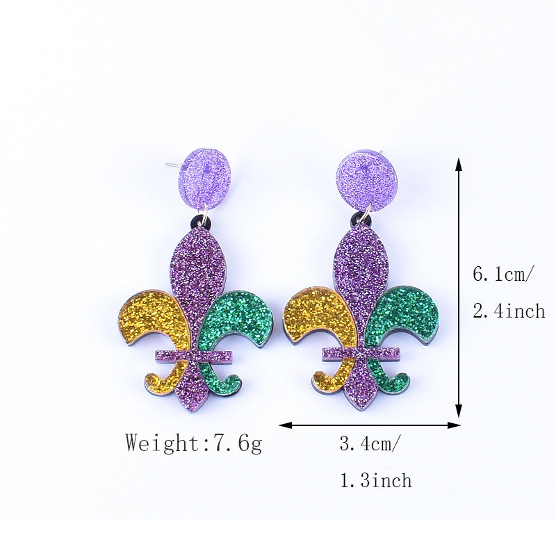 Wholesale Carnival earrings purple green yellow five-pointed star Crown Clown mask lobster earrings