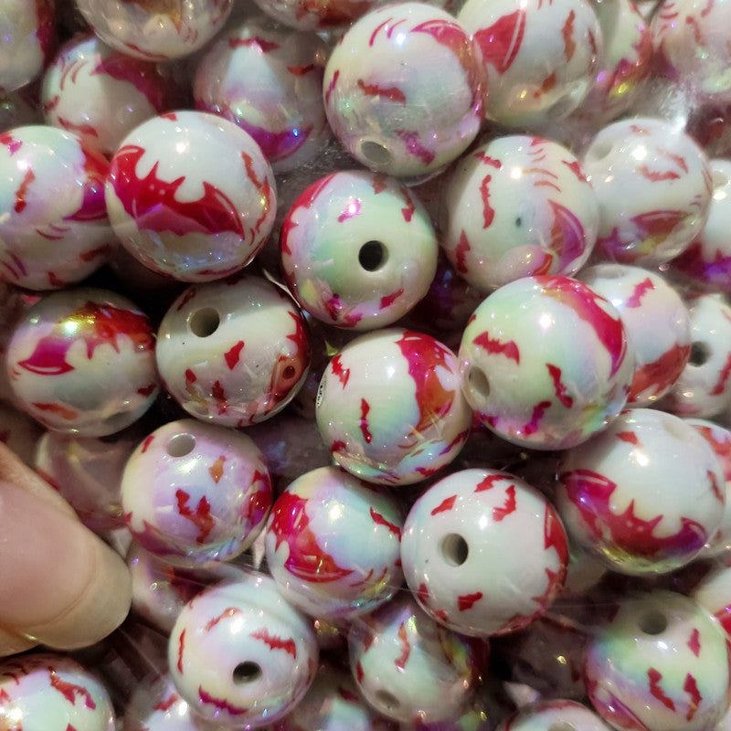 Wholesale 200pcs 16mm UV Plated Colorful Halloween DIY Bead Accessories Straight Hole Round Beads