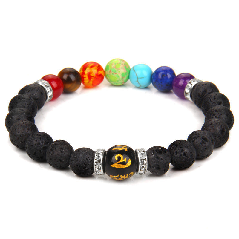 Wholesale Natural Volcanic Stone Bracelet Colorful Six-word Motto Beads
