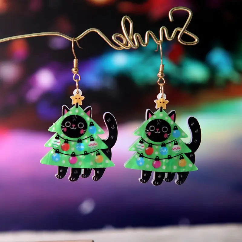 Wholesale Christmas tree cat Acrylic Earrings