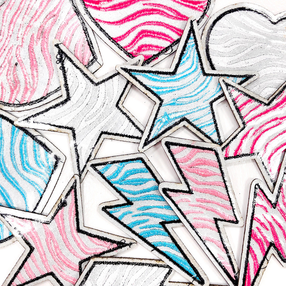 Wholesale Zebra Pattern Heart Lightning Star Series Embroider DIY Patches