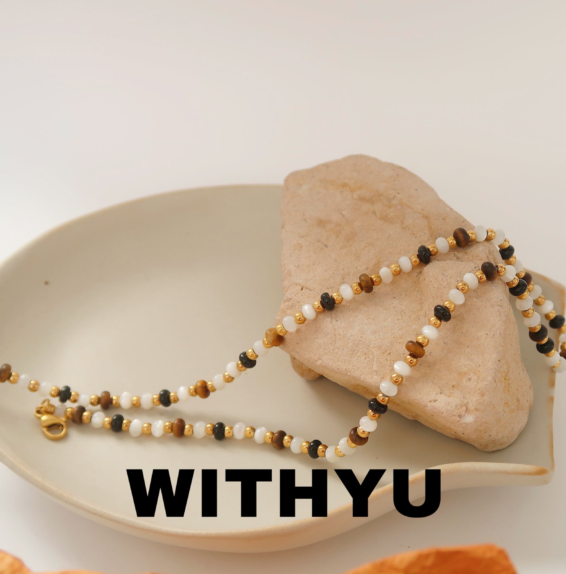 Wholesale Natural Stone Crystal Black and White Color Beaded Titanium Steel Necklace