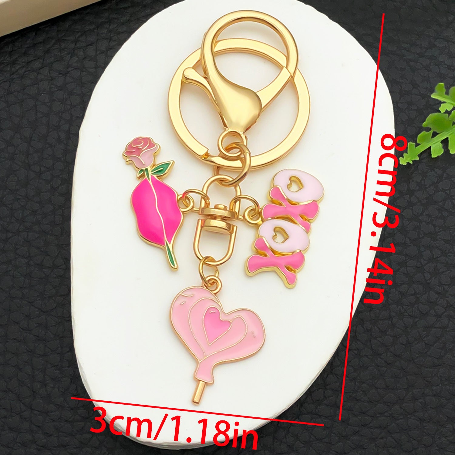 Wholesale  Valentine' s Day Pink Love Heart Rose Keychain