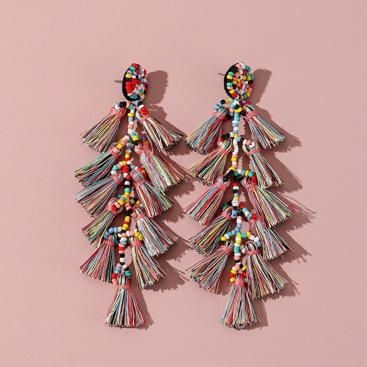 Wholesale Rice Beads Tassel Fabric Earrings