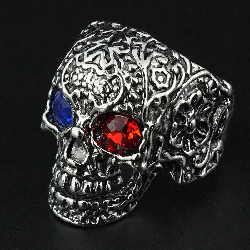Wholesale Crystal Color Eyes Skull Open Adjustable Ring