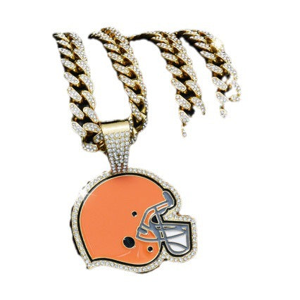 Wholesale Hip Hop Cuban Chain Necklace With Football Team Pendant Gold Color Metal Unisex Fashion Accessory