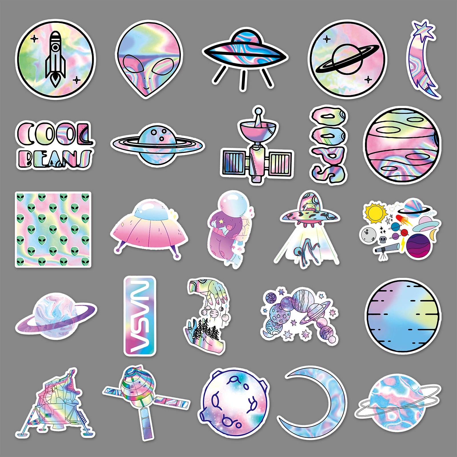 Wholesale 50 pieces of outer space graffiti personalized cartoon planet laser creative stickers