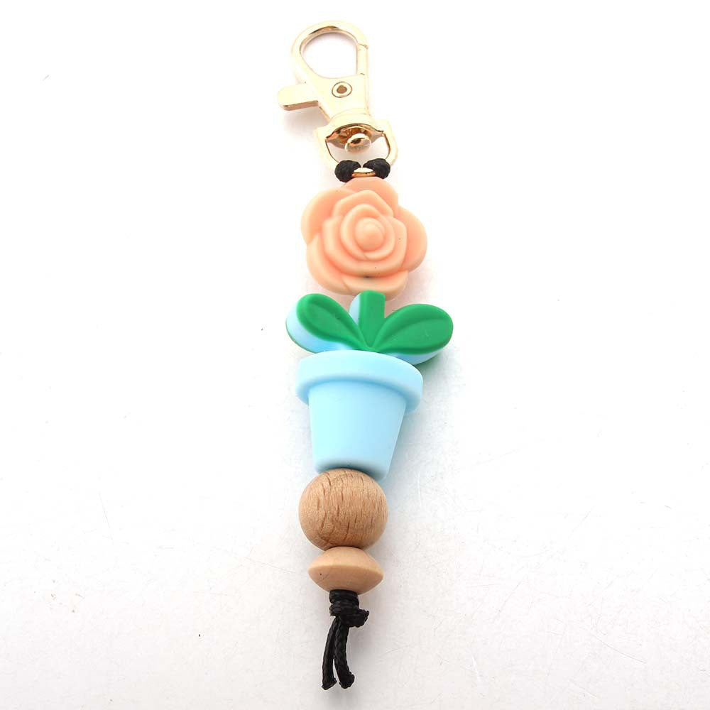 Wholesale Flower Pot Silicone Bead Keychain