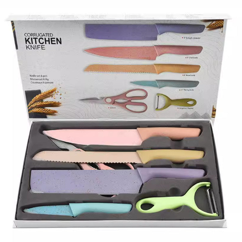 Wholesale colored macaron kitchen knife set of six pieces